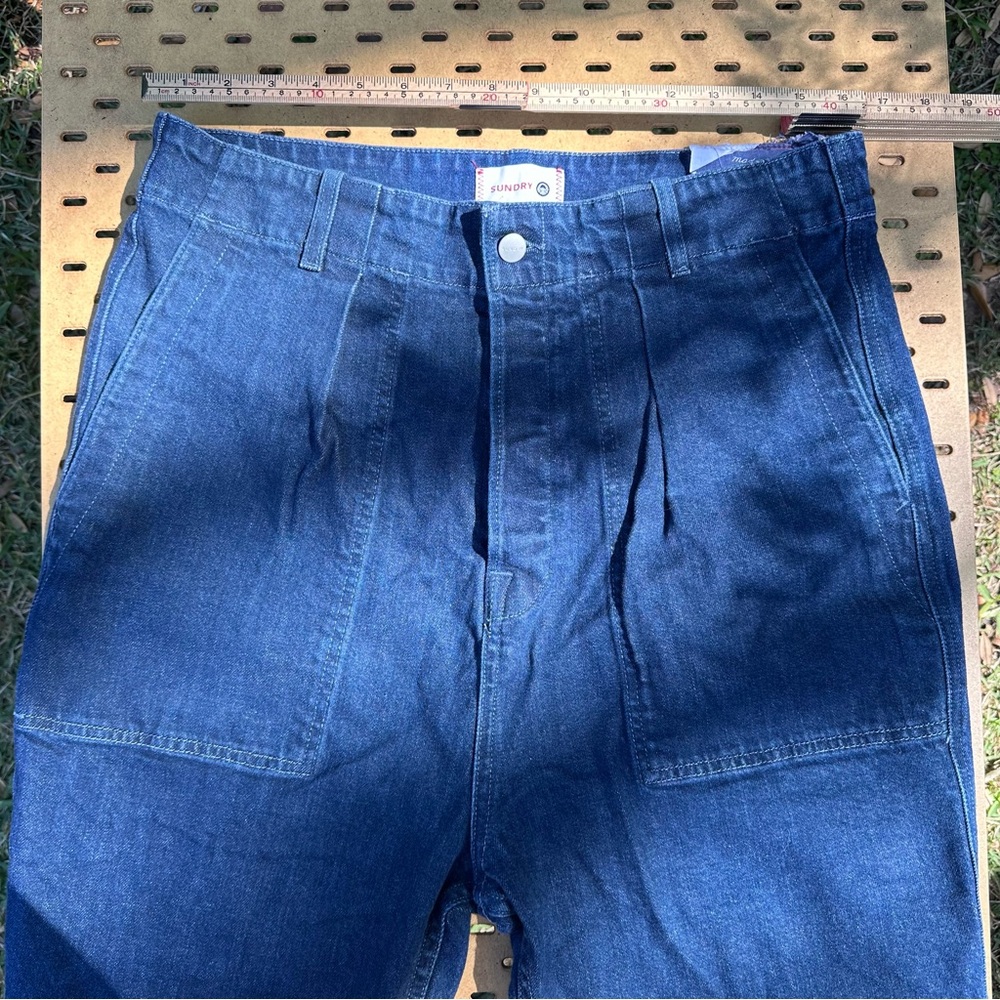 Anthropologie Sundry Ultra High Rise Pleated Carpenter Wide Leg Jeans Size 31 - Picture 2 of 9